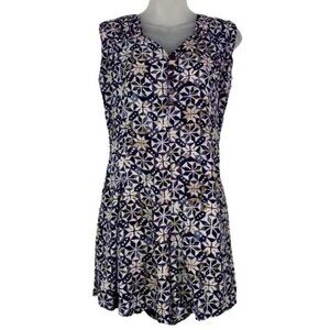 FIBER OPTICS VINTAGE WOMEN'S NAVY & CREAM PATTERN SHORTS ROMPER DRESS SIZE 7/8